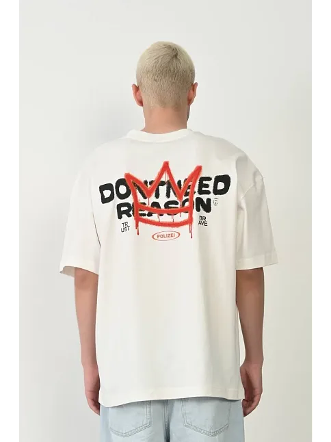 Erkek Kısa Kol Yazlık Tişört Bisiklet Yaka Baskılı Oversize T-shirt - Beyaz