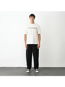 Erkek Baskılı T-shirt Kısa Kol Bisiklet Yaka Regular Fit Rahat Kalıp Günlük Tişört- Beyaz