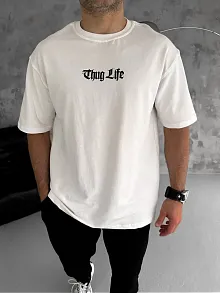 Erkek Kısa Kol Yazlık Tişört Bisiklet Yaka Baskılı Oversize T-shirt - Beyaz