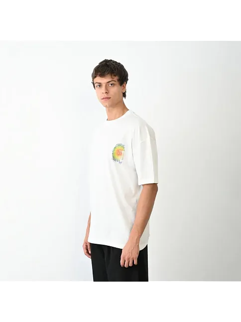 Erkek Kısa Kol Yazlık Tişört Bisiklet Yaka Baskılı Oversize T-shirt - Beyaz