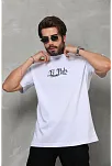Erkek Kısa Kol Yazlık Tişört Bisiklet Yaka Baskılı Oversize T-shirt - Beyaz