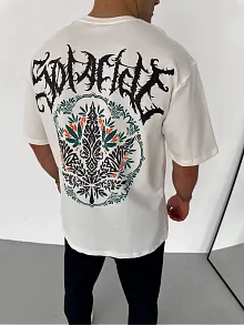 Erkek Baskılı T-shirt Kısa Kol Bisiklet Yaka Regular Fit Rahat Kalıp Günlük Tişört - Beyaz