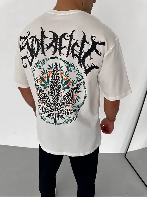 Erkek Baskılı T-shirt Kısa Kol Bisiklet Yaka Regular Fit Rahat Kalıp Günlük Tişört - Beyaz