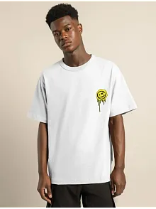 Erkek Kısa Kol Yazlık Tişört Bisiklet Yaka Baskılı Oversize T-shirt - Beyaz