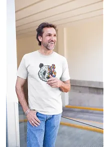 Erkek Kısa Kol Yazlık Tişört Bisiklet Yaka Baskılı Oversize T-shirt - Beyaz