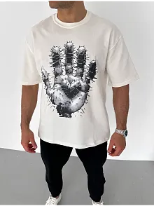 Erkek Baskılı T-shirt Kısa Kol Bisiklet Yaka Regular Fit Rahat Kalıp Günlük Tişört - Beyaz