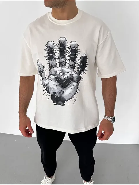 Erkek Baskılı T-shirt Kısa Kol Bisiklet Yaka Regular Fit Rahat Kalıp Günlük Tişört - Beyaz