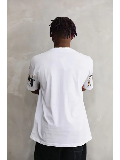 Erkek Kısa Kol Yazlık Tişört Bisiklet Yaka Baskılı Oversize T-shirt - Beyaz
