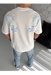 Erkek Bisiklet Yaka Tişört Yıldırım Şimşek Baskılı Kısa Kol T-shirt - Beyaz