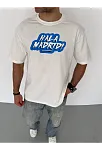 Erkek Kısa Kol Yazlık Tişört Bisiklet Yaka Baskılı Oversize T-shirt - Beyaz