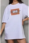 Kadın Baskılı T-shirt Kısa Kol Bisiklet Yaka Oversize Rahat Kalıp Tişört - Beyaz