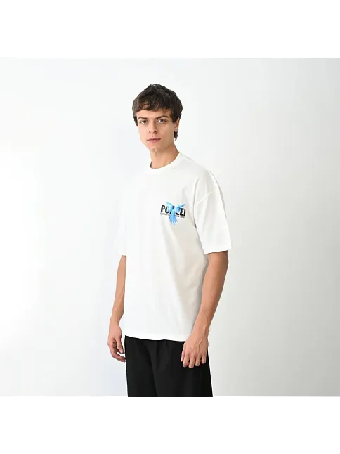 Erkek Baskılı T-shirt Kısa Kol Bisiklet Yaka Regular Fit Rahat Kalıp Günlük Tişört - Beyaz