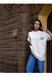 Kadın Tişort Bisiklet Yaka Baskılı Yazlık Kısa Kol Oversize T-shirt - Beyaz