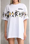Kadın Bisiklet Yaka Baskılı Oversize T-shirt - Beyaz