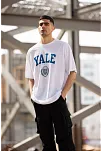 Erkek Kısa Kol Yazlık Tişört Bisiklet Yaka Yale Baskılı  T-shirt - Beyaz