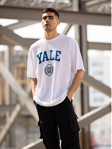 Erkek Kısa Kol Yazlık Tişört Bisiklet Yaka Yale Baskılı  T-shirt - Beyaz