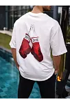 Erkek Kısa Kol Tişört Bisiklet Yaka Boxy Eldiven Baskılı T-shirt - Beyaz
