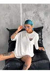 Kadın Kısa Kol Yazlık Tişört Bisiklet Yaka Kuru Kafa Baskılı T-shirt - Beyaz