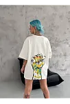 Kadın Kısa Kol Yazlık Tişört Bisiklet Yaka Baskılı Oversize T-shirt - Beyaz