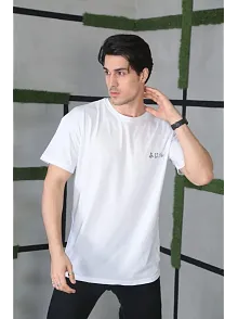 Erkek Kısa Kol Yazlık Tişört Bisiklet Yaka Baskılı Oversize T-shirt - Beyaz
