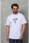 Erkek Baskılı T-shirt Kısa Kol Bisiklet Yaka Regular Fit Rahat Kalıp Tişört -  Beyaz