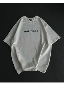 Kadın Baskılı T-shirt Kısa Kol Bisiklet Yaka Oversize Rahat Kalıp Günlük Tişört   - Beyaz