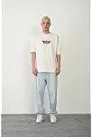 Erkek Kısa Kol Yazlık Tişört Bisiklet Yaka Baskılı Oversize T-shirt - Beyaz