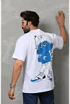 Erkek Kısa Kol Yazlık Tişört Bisiklet Yaka Baskılı Oversize T-shirt - Beyaz