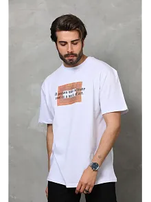 Erkek Baskılı T-shirt Kısa Kol Bisiklet Yaka Regular Fit Rahat Kalıp Tişört -  Beyaz