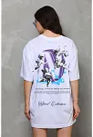 Kadın Baskılı T-shirt Kısa Kol Bisiklet Yaka Oversize Rahat Kalıp Günlük Tişört - Beyaz