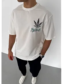 Erkek Baskılı T-shirt Kısa Kol Bisiklet Yaka Regular Fit Rahat Kalıp Günlük Tişört - Beyaz