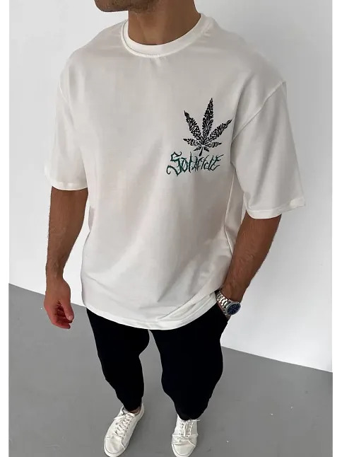 Erkek Baskılı T-shirt Kısa Kol Bisiklet Yaka Regular Fit Rahat Kalıp Günlük Tişört - Beyaz