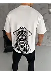 Erkek Kısa Kol Tişört Bisiklet Yaka Yıldırım Baskılı Oversize T-shirt - Beyaz