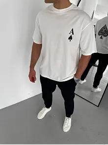 Erkek Baskılı T-shirt Kısa Kol Bisiklet Yaka Regular Fit Rahat Kalıp Günlük Tişört - Beyaz