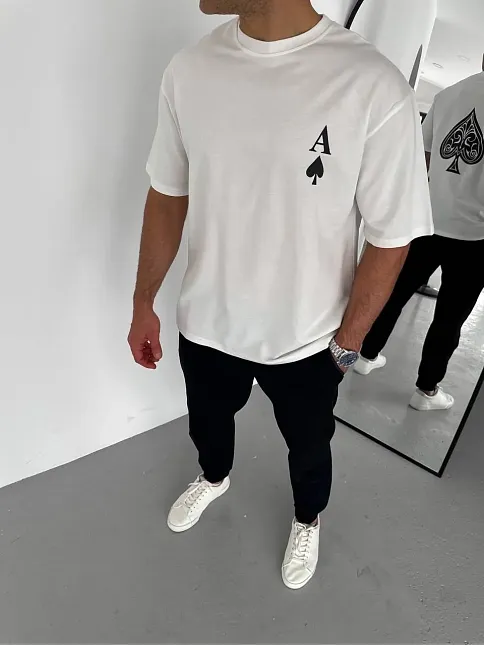 Erkek Baskılı T-shirt Kısa Kol Bisiklet Yaka Regular Fit Rahat Kalıp Günlük Tişört - Beyaz