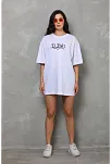 Kadın Kısa Kol Yazlık Tişört Bisiklet Yaka Baskılı Oversize T-shirt - Beyaz