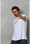 Erkek Kısa Kol Yazlık Tişört Bisiklet Yaka Baskılı Oversize T-shirt - Beyaz
