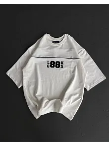 Kadın Baskılı T-shirt Kısa Kol Bisiklet Yaka Oversize Rahat Kalıp Günlük Tişört   - Beyaz