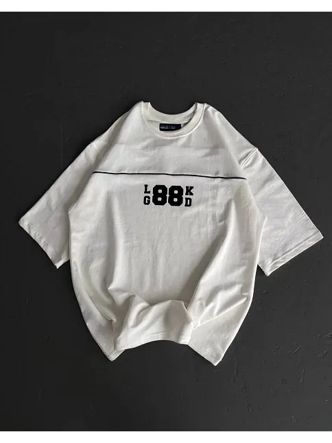 Kadın Baskılı T-shirt Kısa Kol Bisiklet Yaka Oversize Rahat Kalıp Günlük Tişört   - Beyaz