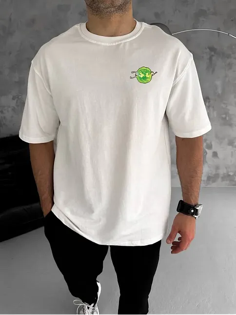 Erkek Kısa Kol Tişört Bisiklet Yaka Rick And Morty Baskılı T-shirt - Beyaz
