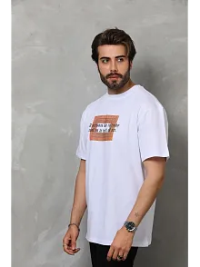 Erkek Baskılı T-shirt Kısa Kol Bisiklet Yaka Regular Fit Rahat Kalıp Tişört -  Beyaz