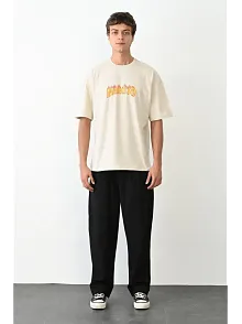 Erkek Baskılı T-shirt Kısa Kol Bisiklet Yaka Regular Fit Rahat Kalıp Günlük Tişört - Beyaz