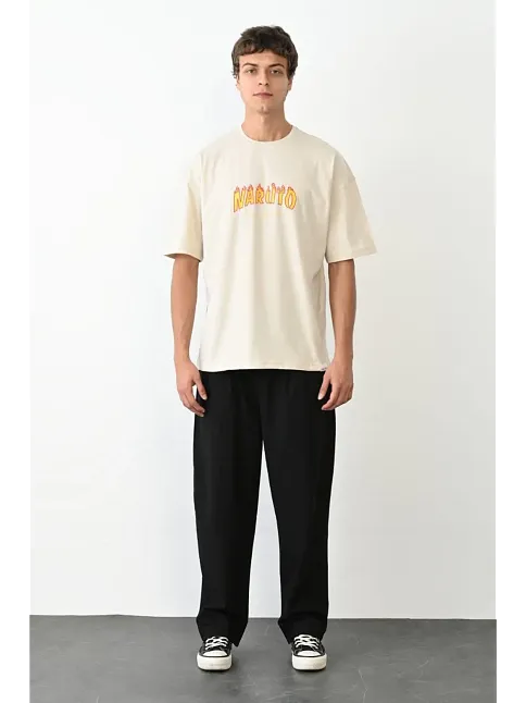Erkek Baskılı T-shirt Kısa Kol Bisiklet Yaka Regular Fit Rahat Kalıp Günlük Tişört - Beyaz