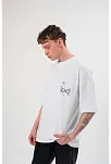 Erkek Kısa Kol Yazlık Tişört Bisiklet Yaka Baskılı Oversize T-shirt - Beyaz