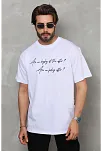 Erkek Kısa Kol Yazlık Tişört Bisiklet Yaka Baskılı Oversize T-shirt - Beyaz