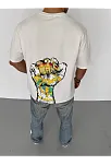 Erkek Kısa Kol Yazlık Tişört Bisiklet Yaka Baskılı Oversize T-shirt - Beyaz