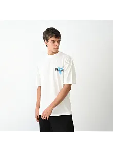 Erkek Baskılı T-shirt Kısa Kol Bisiklet Yaka Regular Fit Rahat Kalıp Günlük Tişört - Beyaz
