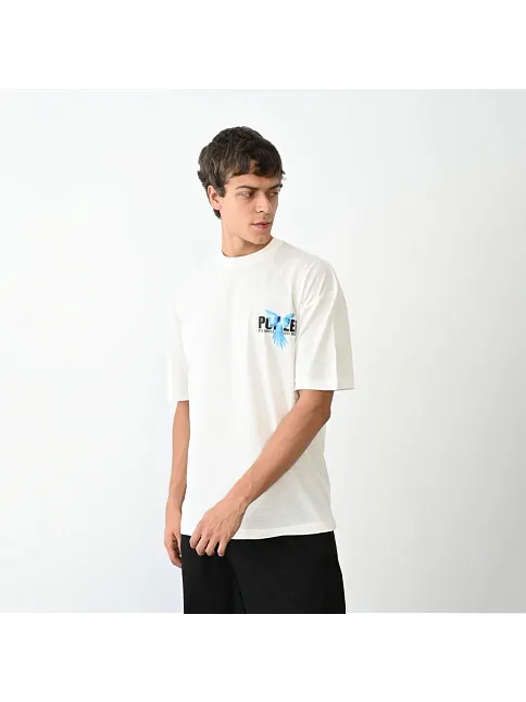 Erkek Baskılı T-shirt Kısa Kol Bisiklet Yaka Regular Fit Rahat Kalıp Günlük Tişört - Beyaz