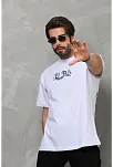 Erkek Kısa Kol Yazlık Tişört Bisiklet Yaka Baskılı Oversize T-shirt - Beyaz