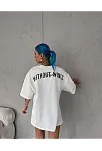 Kadın Kısa Kol Yazlık Tişört Bisiklet Yaka Baskılı Oversize T-shirt - Beyaz